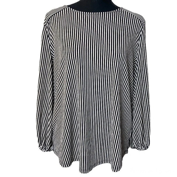 ADRIANNA PAPELL Printed 3/4 Sleeve Blouse Blue & White Stripes Lines - Picture 1 of 9